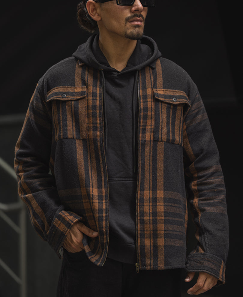 Brown And Black Full Sleeve Regular Fit Flannel Shacket