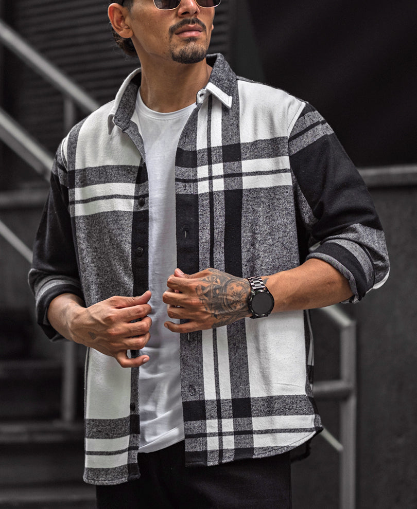 Black and White Checks Regular Fit Full Sleeves Overshirt