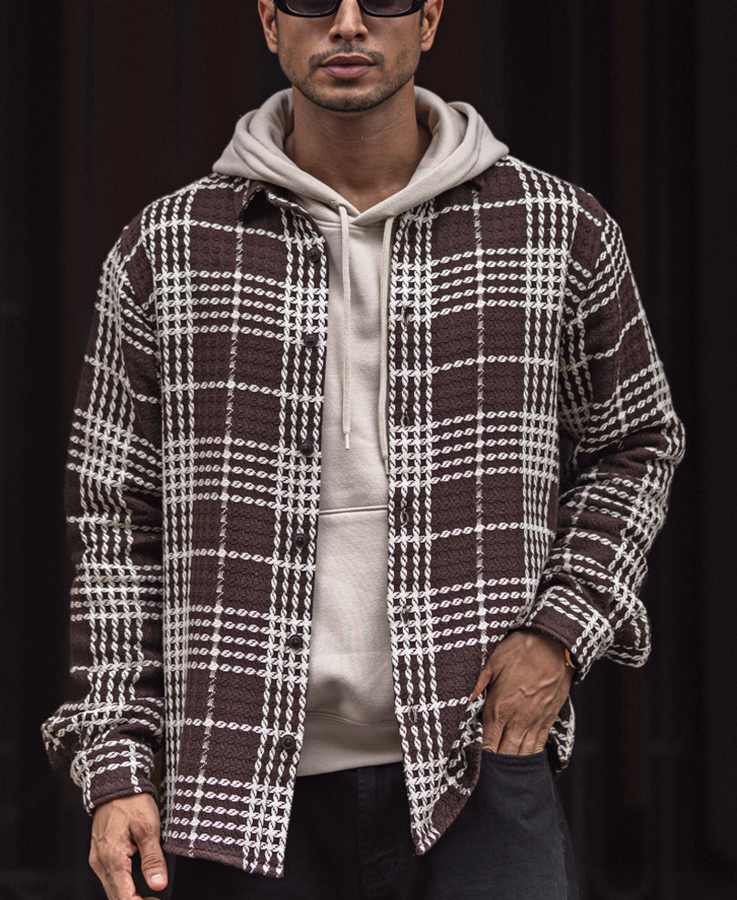 Brown and White Structured Checks Regular Full Sleeves Shirt