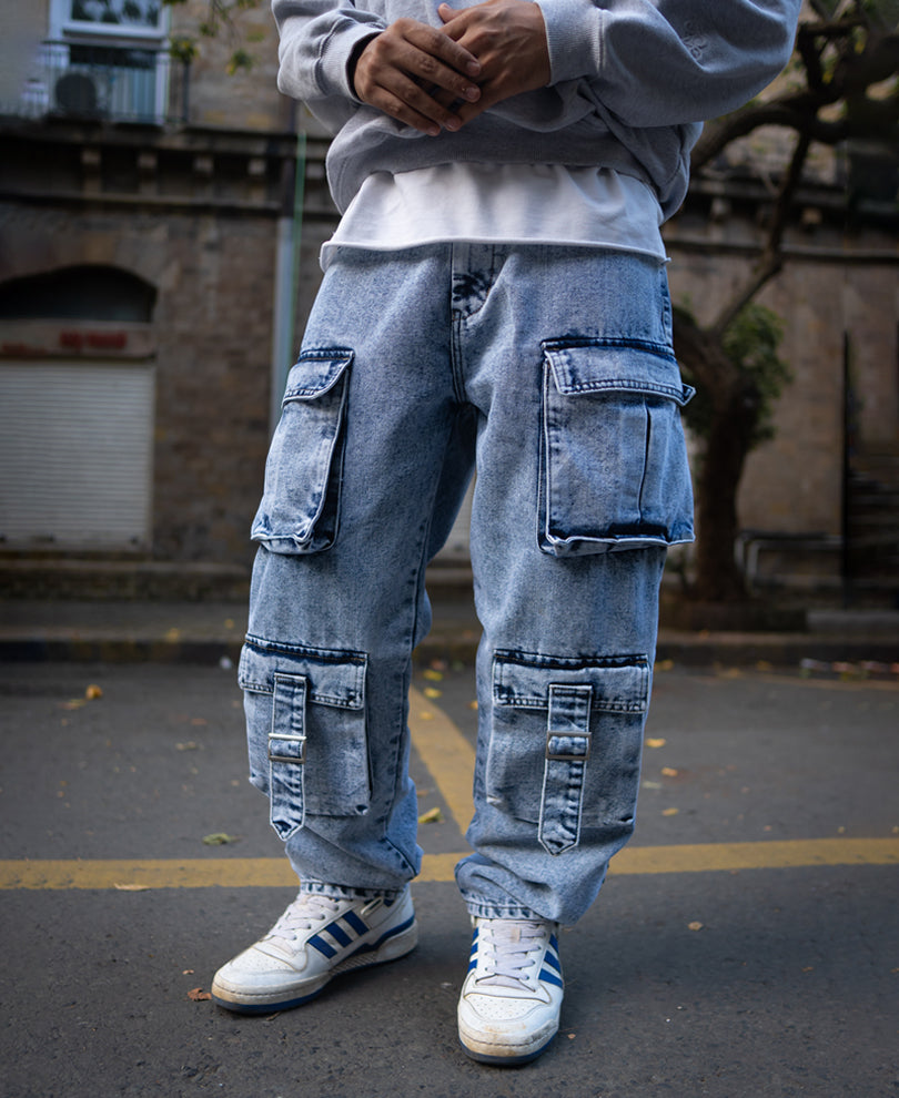 Dusty Blue Baggy Fit Denim Jeans
