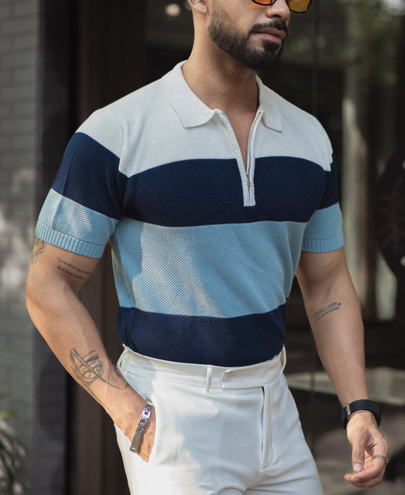 Multi Colour Knits Regular Fit Half Sleeves Tshirt