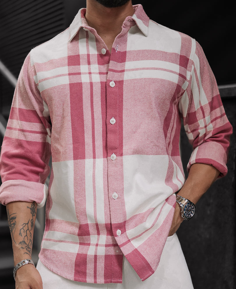 Mauve Pink Regular Fit Full Sleeve Checkered Shirt