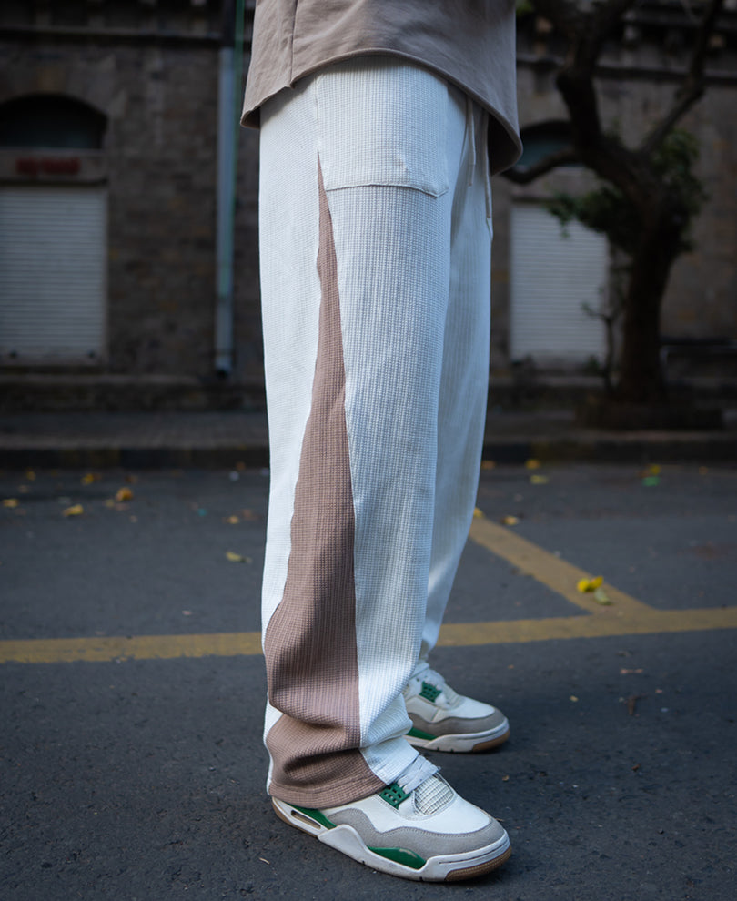 Cream And Beige Baggy Fit Track Pant