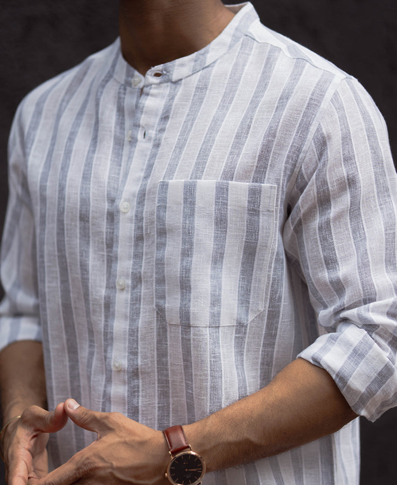 White And Grey Regular Fit Full Sleeves  Shirt