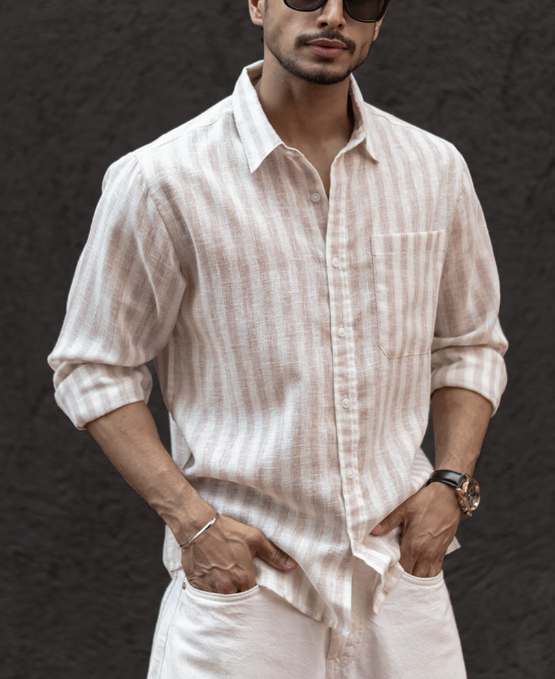Beige Regular Fit Full Sleeves Shirt