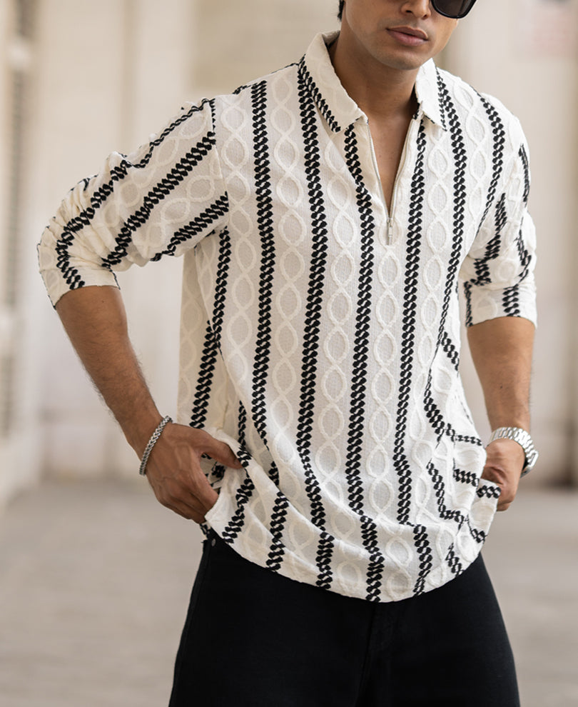 White Structured Stripe Shirt