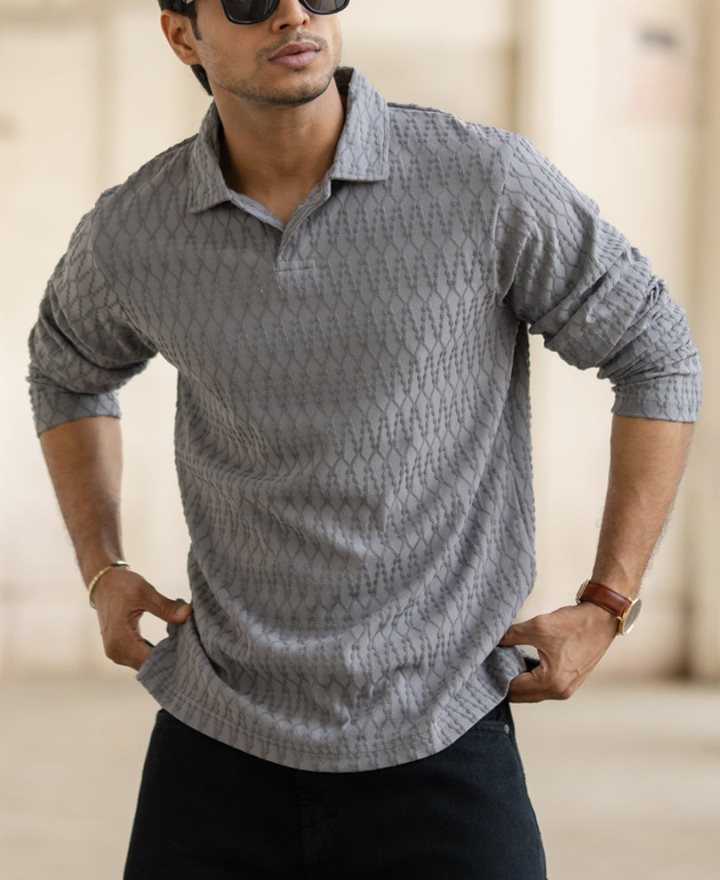 Grey Structured Regular Fit T-Shirt