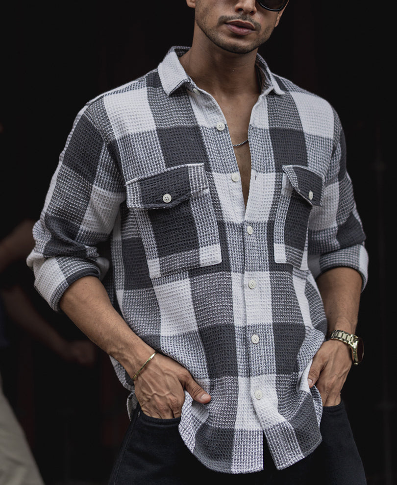 White And Grey Checks Regular Fit Full SleevesÃƒÆ’Ã¢â‚¬Å¡Ãƒâ€šÃ‚Â Shirt