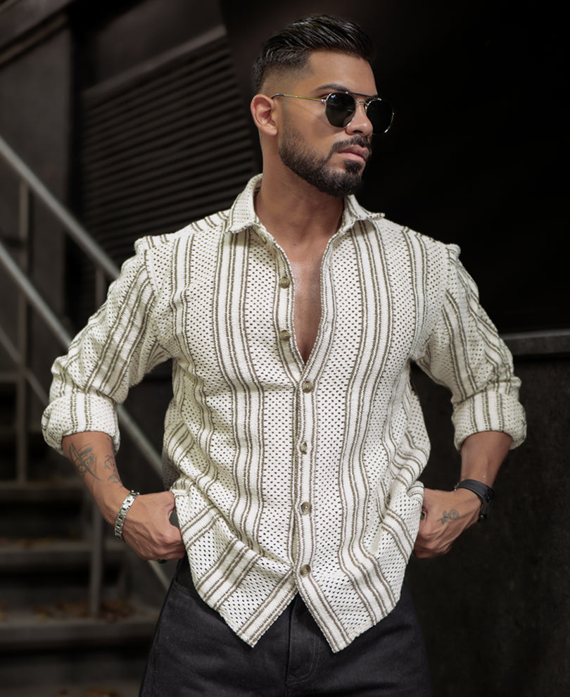 Off-White Crochet Regular Fit Full Sleeves Shirt