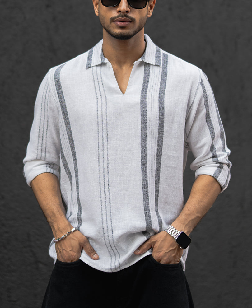White Regular Fit Full Sleeves Kurta Style Shirt