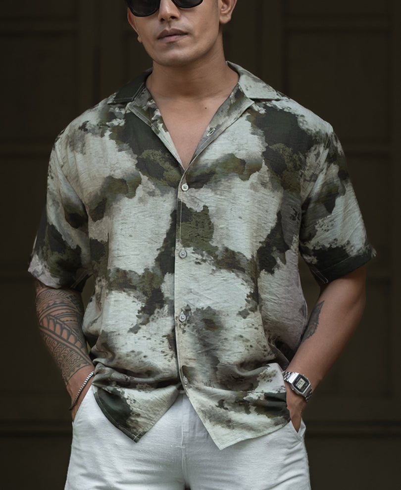 Olive Regular Fit Half Sleeves Shirt