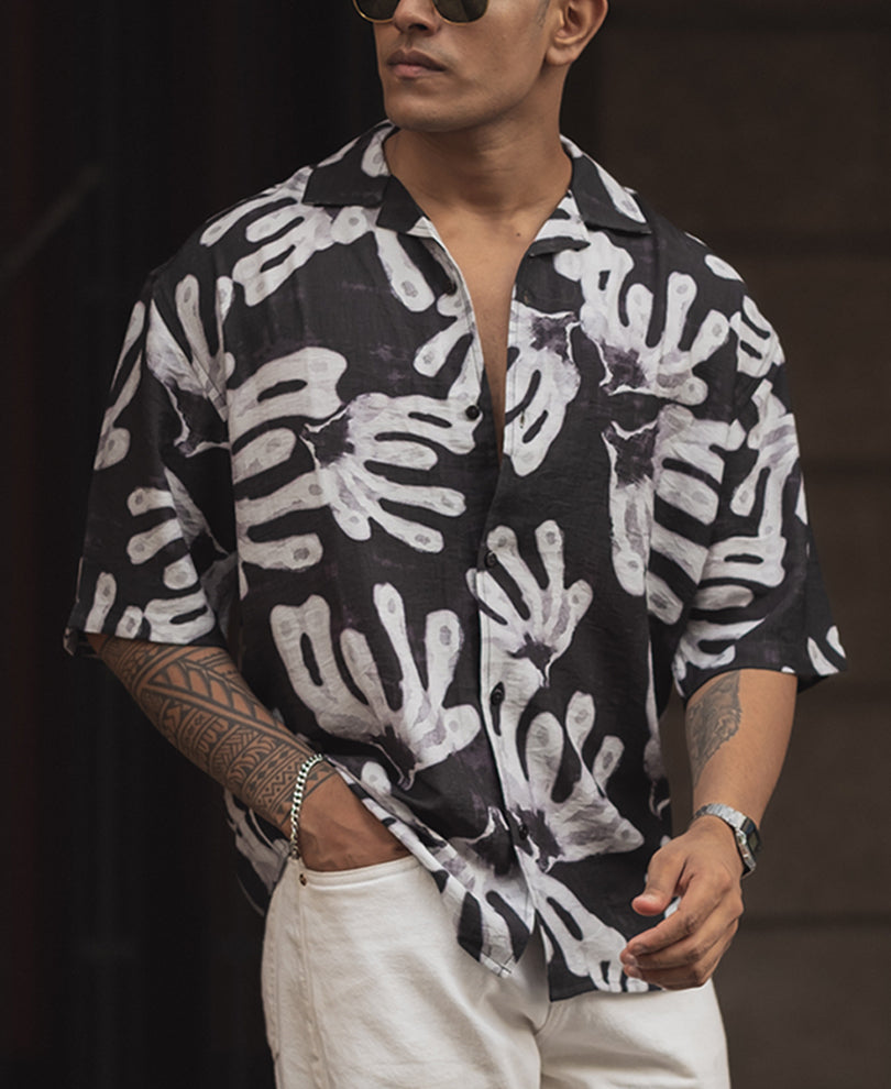 Black Abstract Print Oversized Half Sleeves Shirt