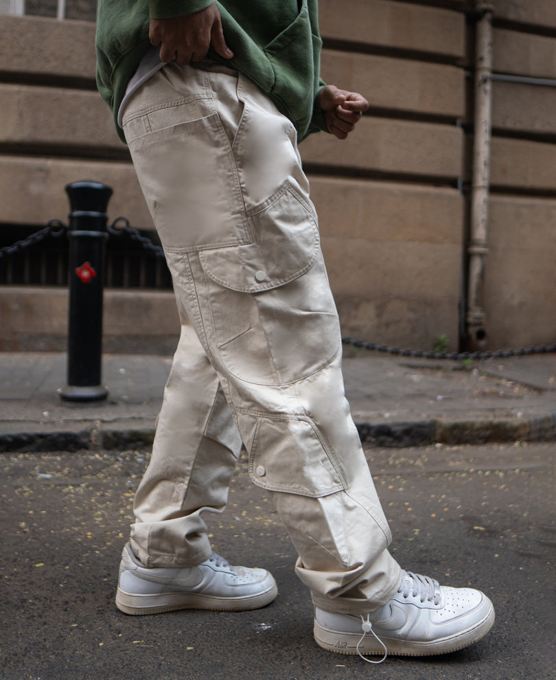 Beige Baggy Cargo Trousers