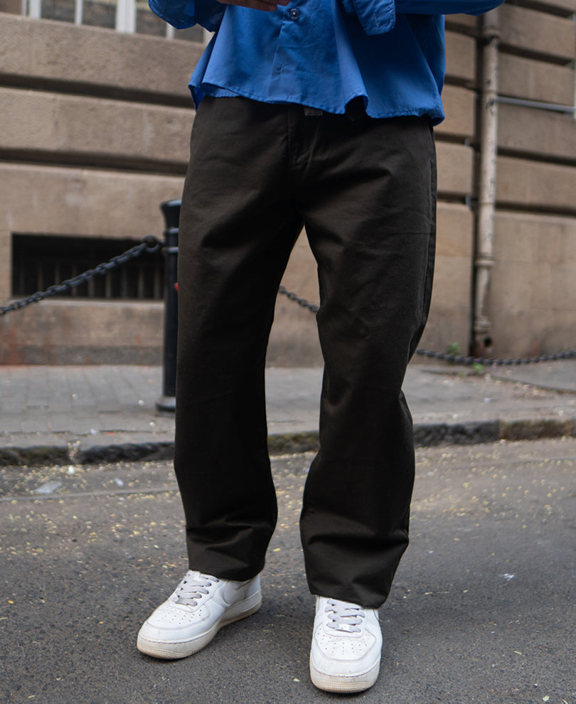 Olive Cotton Trousers With Belt