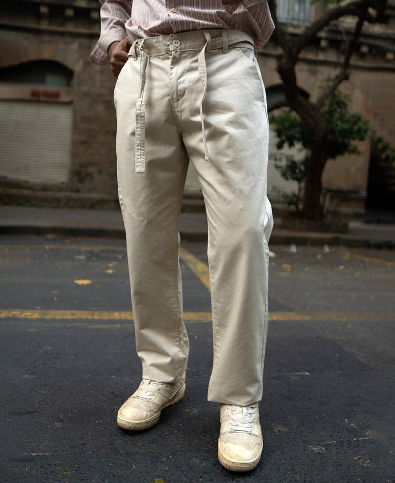 Cream Regular Fit Cotton Pants