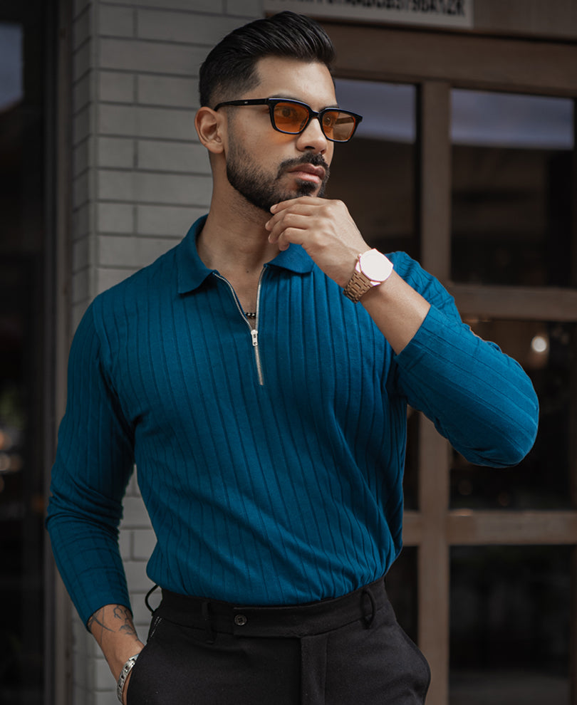 Royal Blue Regular Fit Full Sleeves T-Shirt