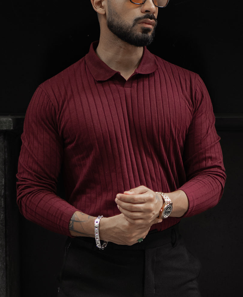 Wine Regular Fit Full Sleeves T-Shirt