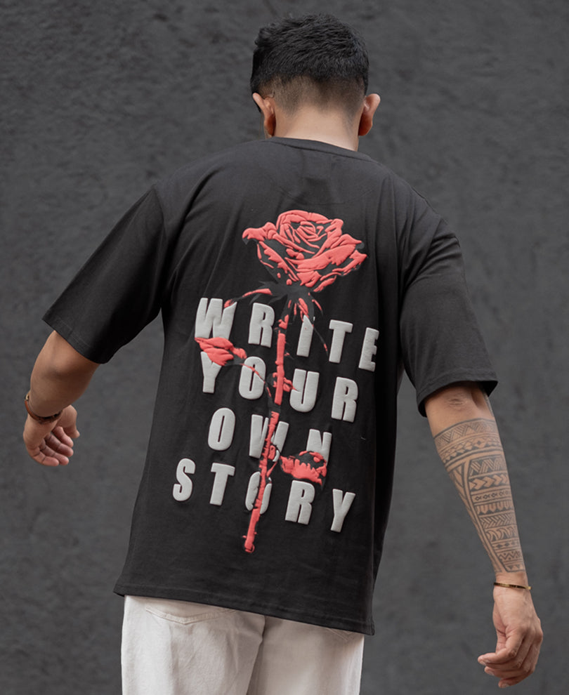 Black Printed Oversized Half Sleeve T-Shirt