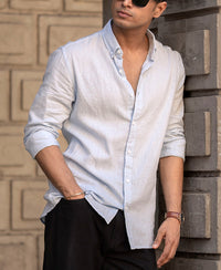 Sky Blue Cotton Linen Regular Fit Full Sleeves Shirt