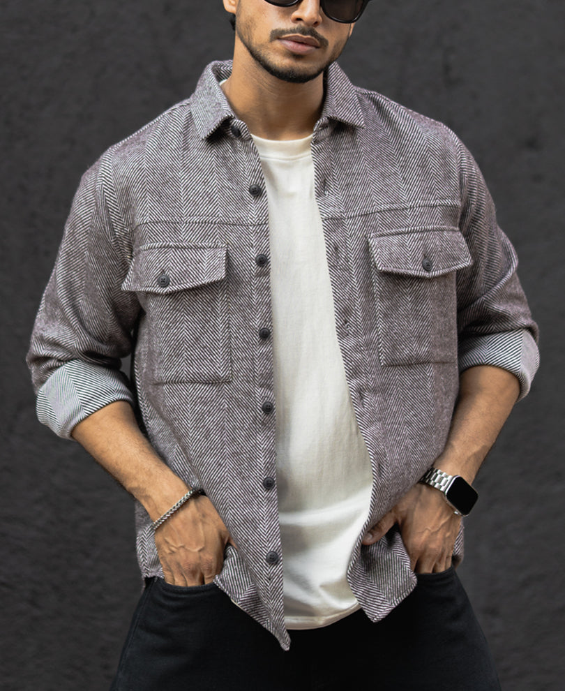 Dark Brown Regular Fit Structured Full Sleeves Shirt