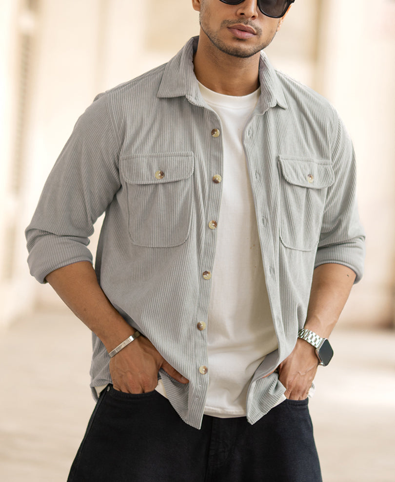 Sky Grey Regular Fit Full Sleeves Shirt