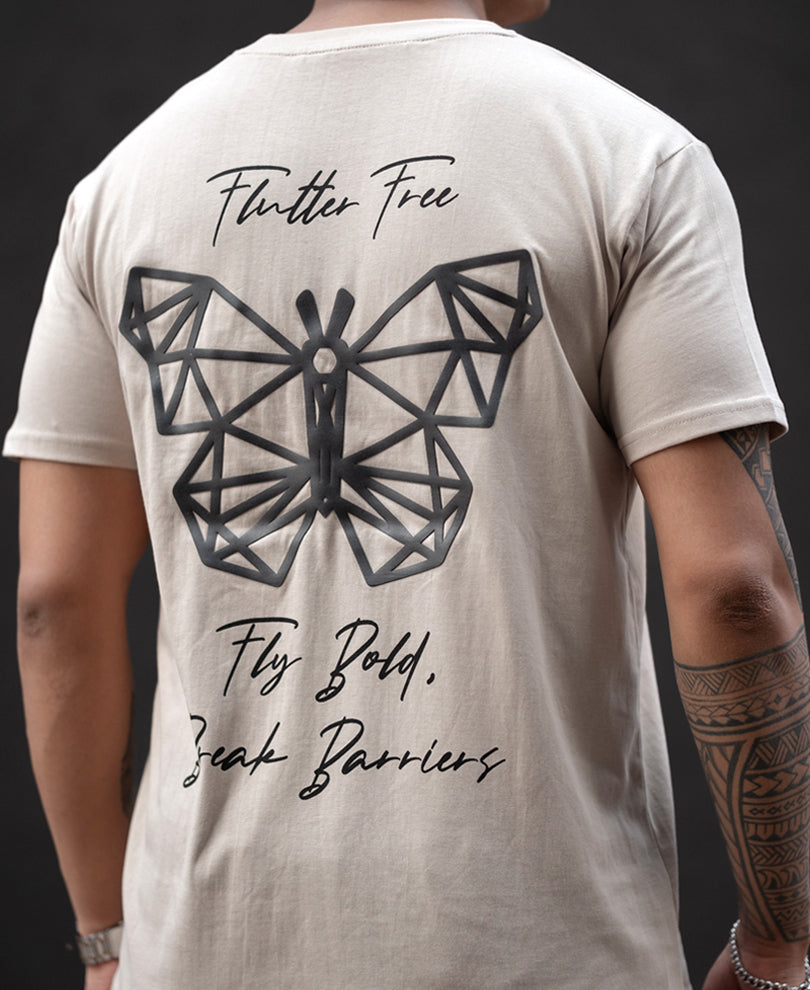 Oxford Tan Butterfly Print Regular Fit Half Sleeves T-Shirt