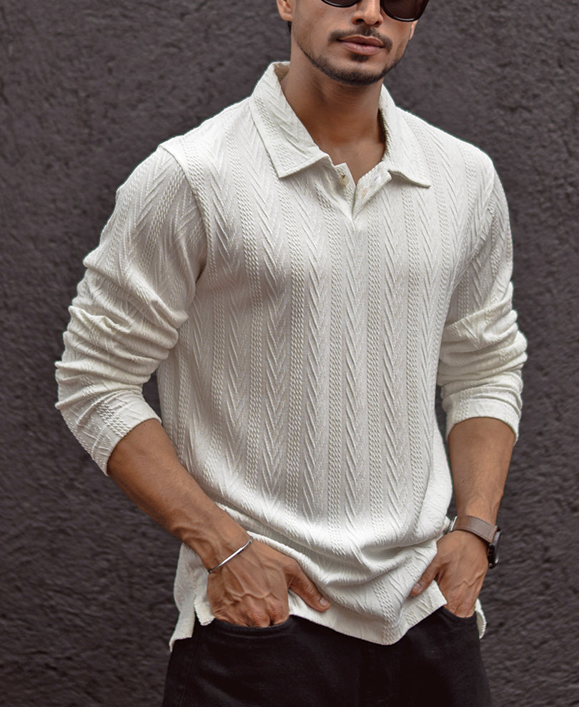 White Structured Regular Fit T-Shirt
