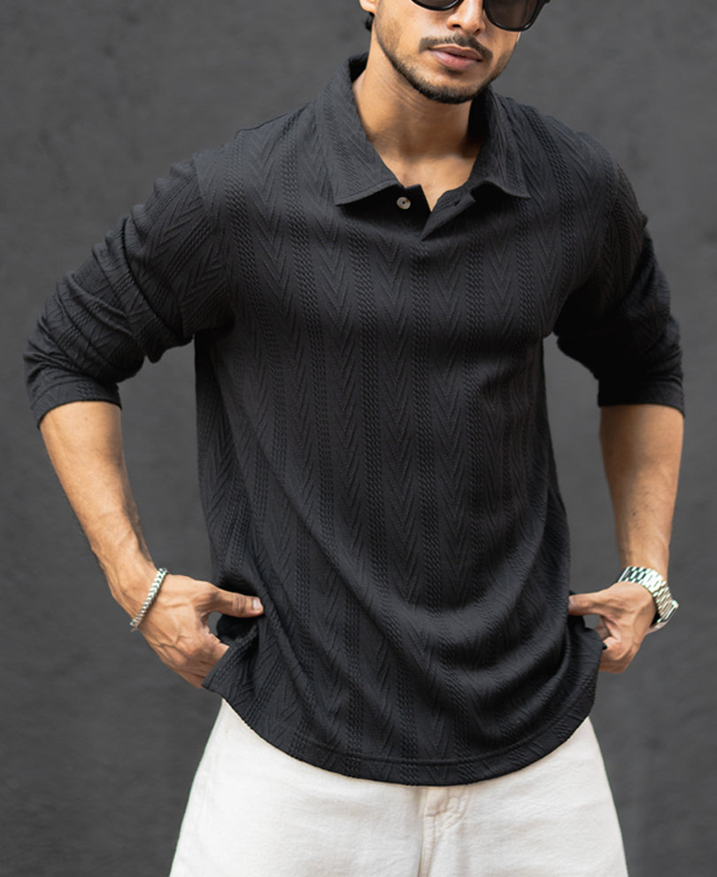 Black Structured Regular Fit T-Shirt