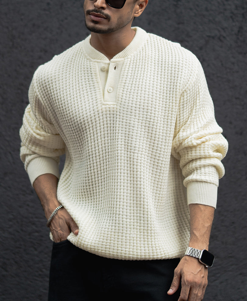 Off White Regular Fit Full Sleeves T-Shirt
