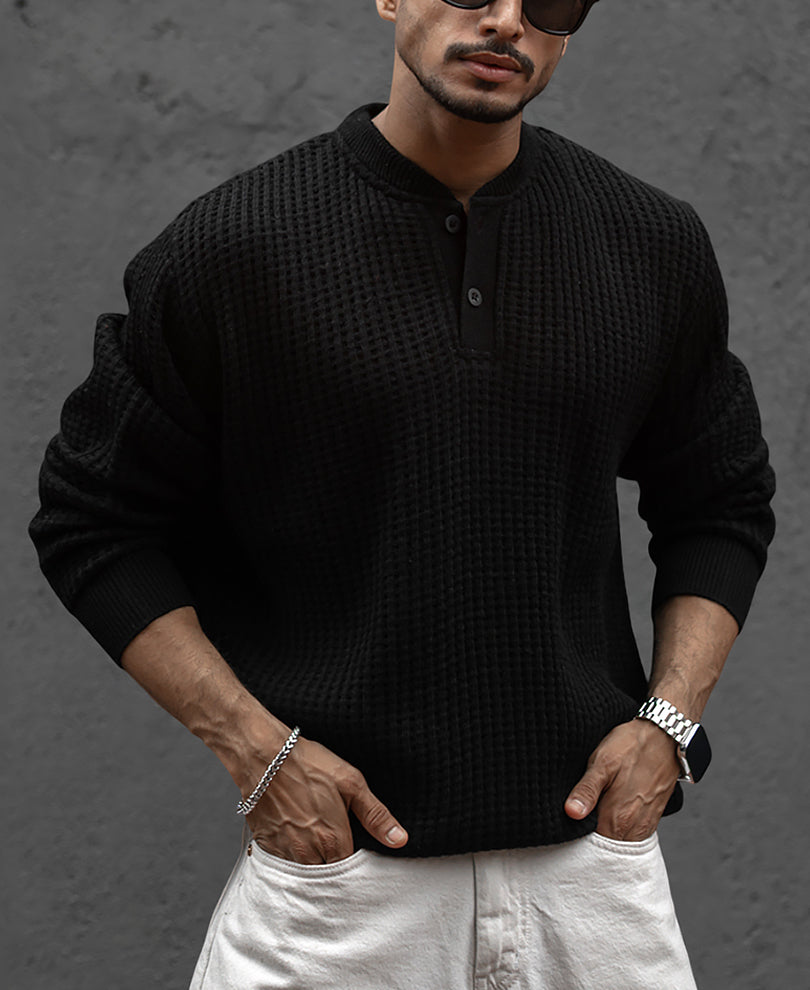 Black Regular Fit Full Sleeves T-Shirt