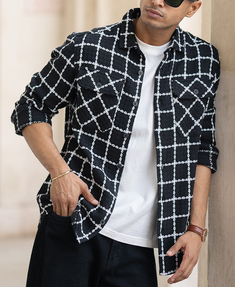 Black Structured Checks Shirt