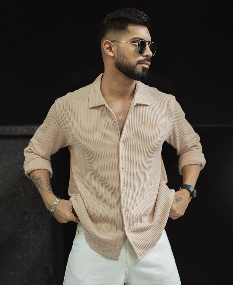 Peach Regular Fit Full Sleeves Structured Shirt