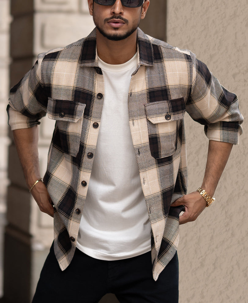 Multi Colour Checked Full Sleeves Regular Fit Shirt With Double Pockets