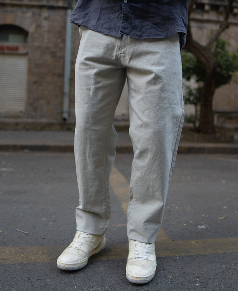 Beige Regular Fit Linen Pant