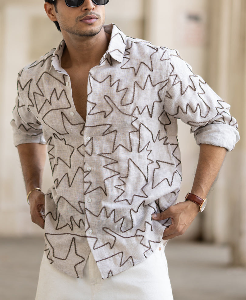Natural Embroidery Regular Fit Full Sleeves Shirt