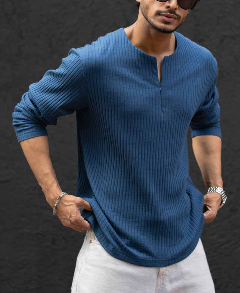 Royal Blue Full Sleeves Regular Fit T-Shirt