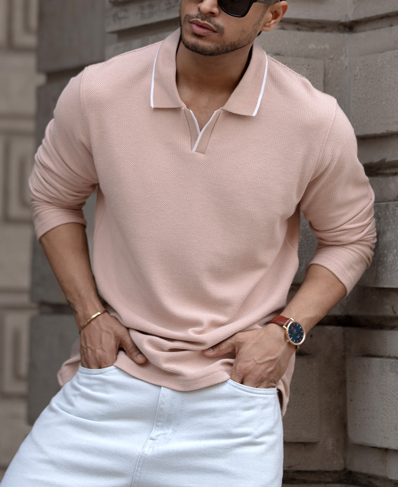 Dusty Peach Knitted Polo T-Shirt