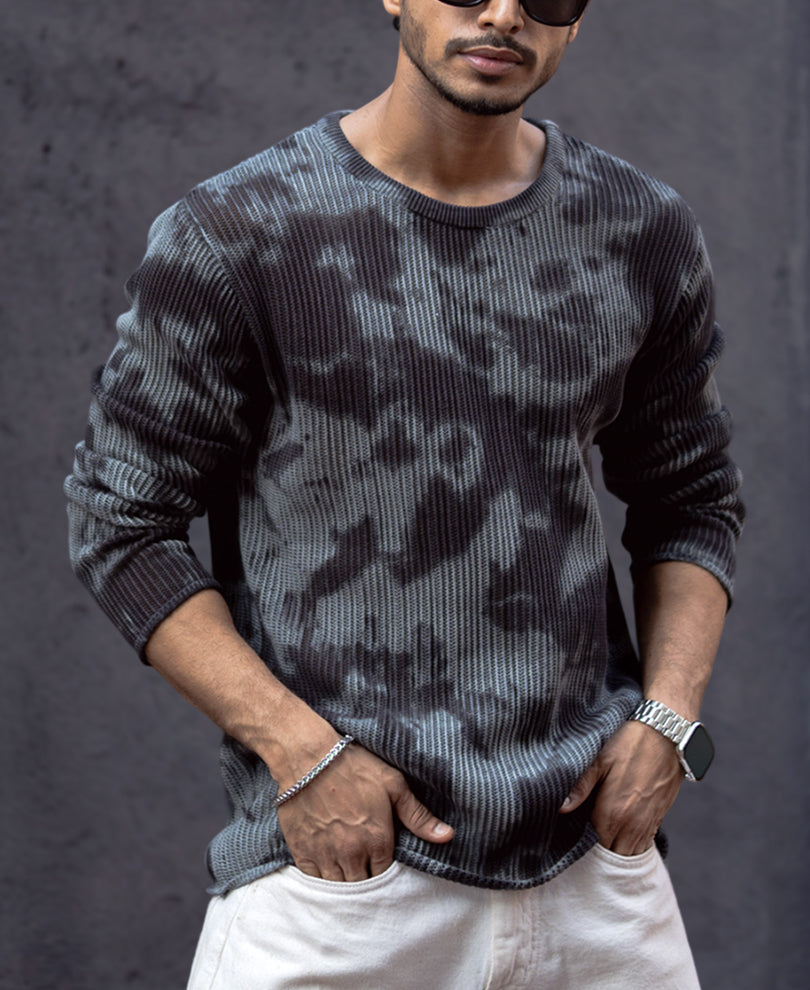 Black Knits Regular Fit Full Sleeves T-Shirt