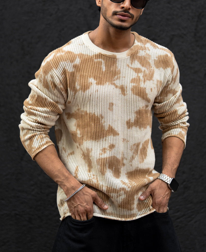 Beige Knits Regular Fit Full Sleeves T-Shirt