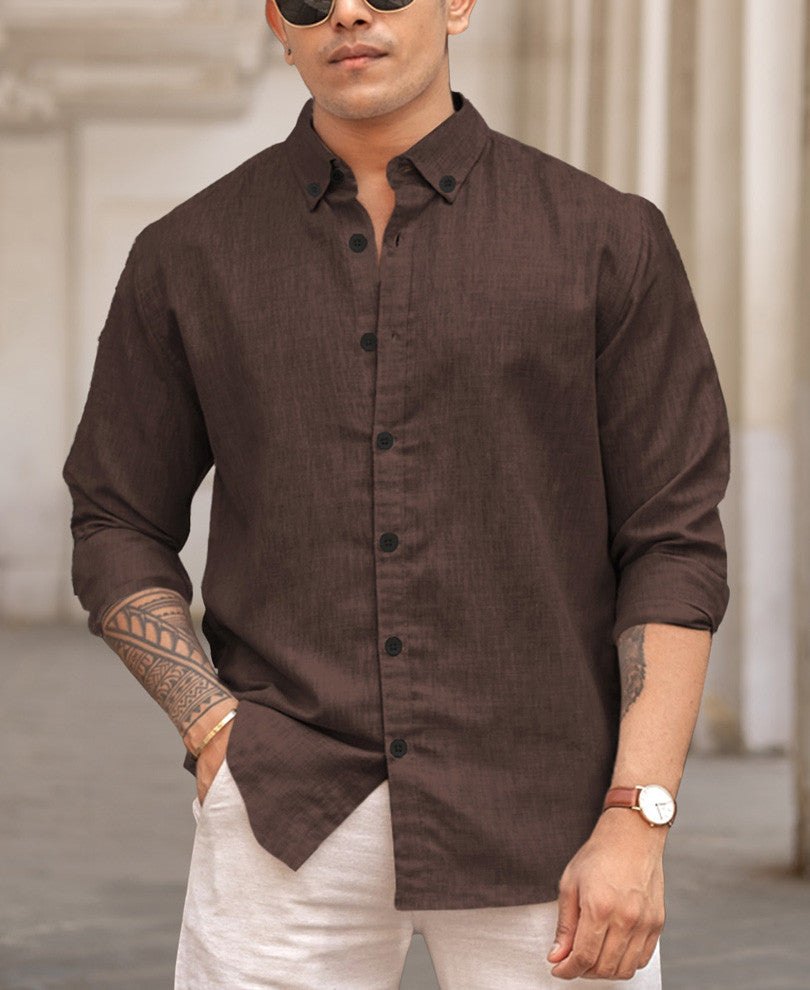 Coffee Brown Regular Fit Full Sleeves Shirt