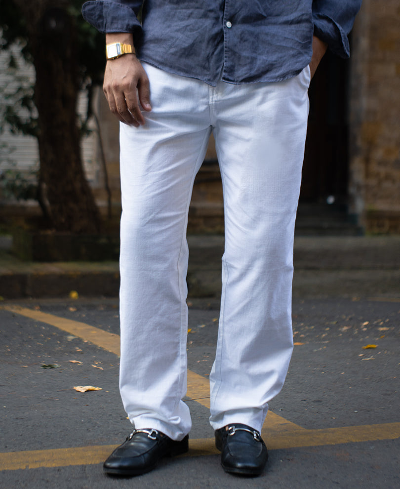 White Regular Fit Cotton Pants
