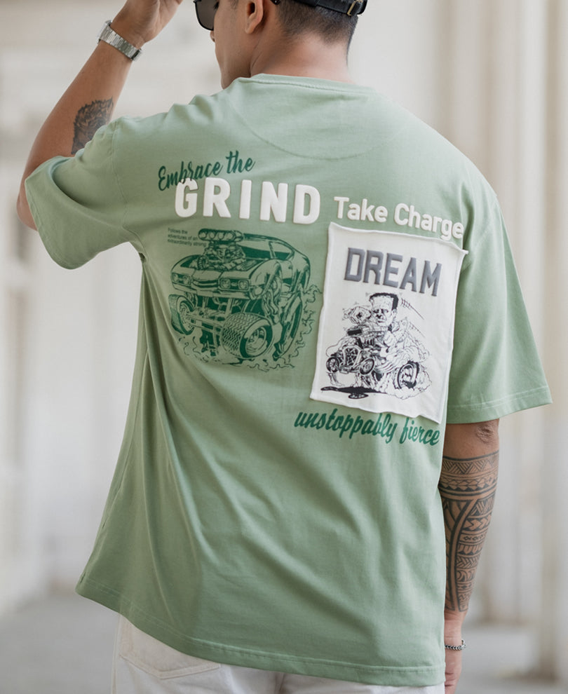 Sage Green Patch Print T-Shirt