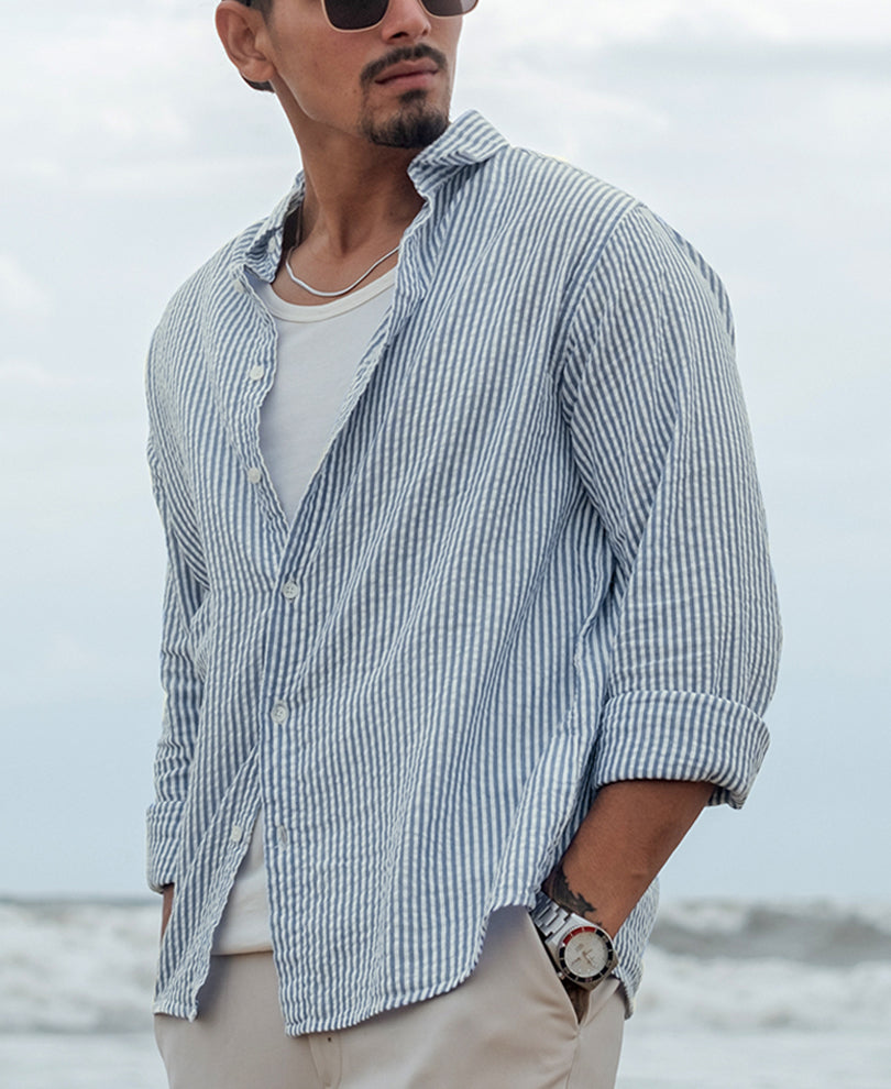 Blue Striped Full Sleeves Regular Fit Shirt