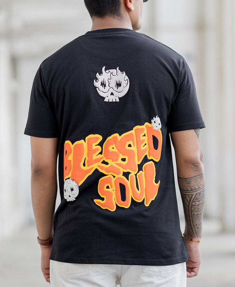 Black Contrast Print T-Shirt