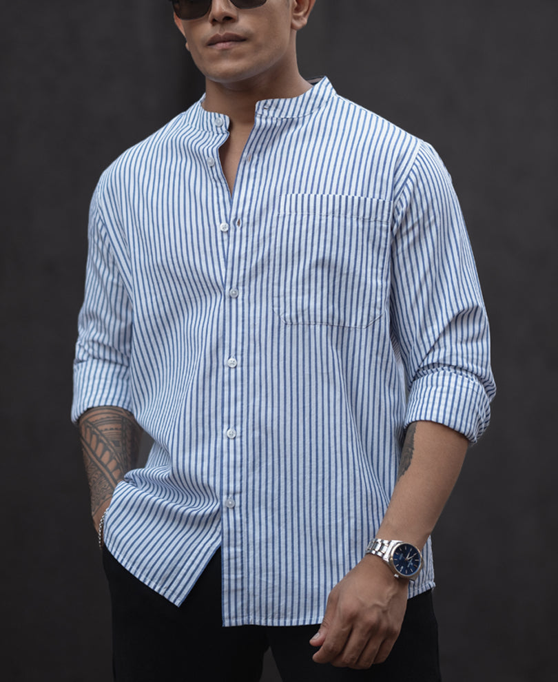 Blue And White Stripes Full Sleeves Shirt
