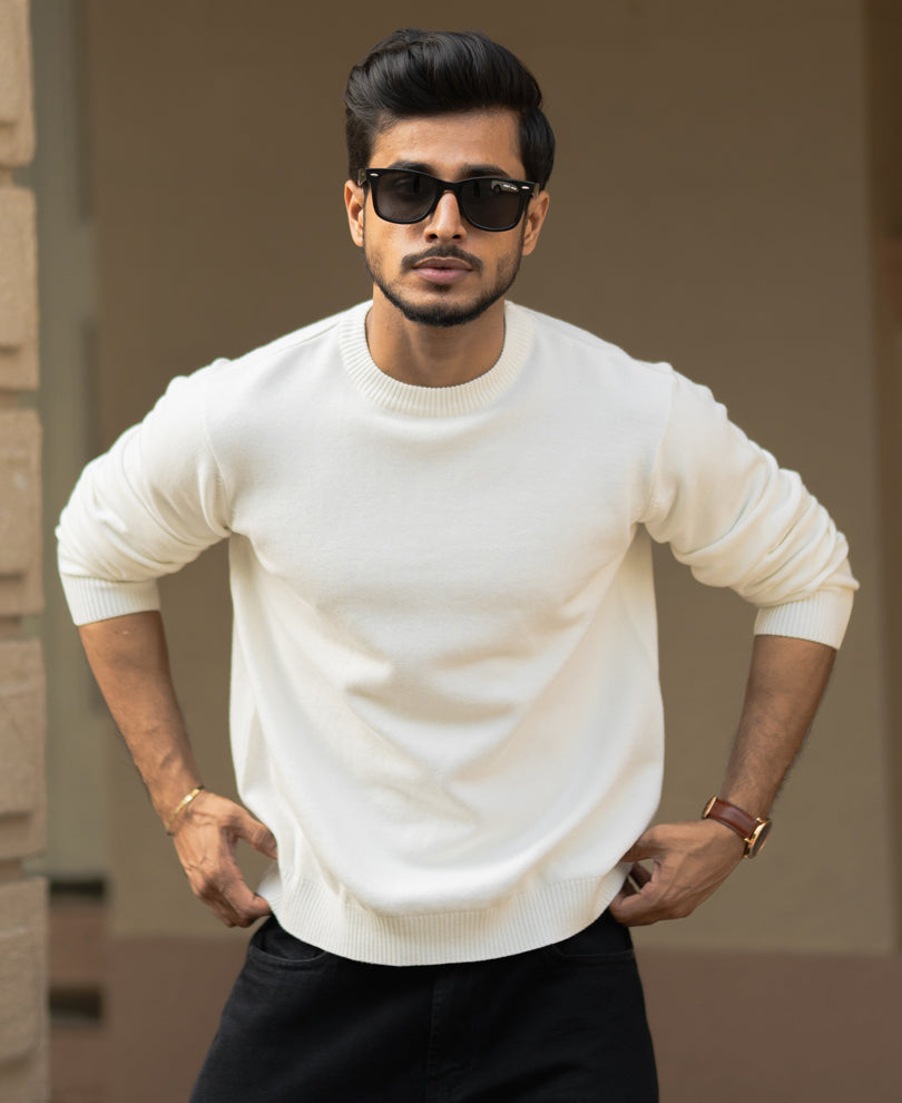 White Regular Fit Full Sleeves T-Shirt