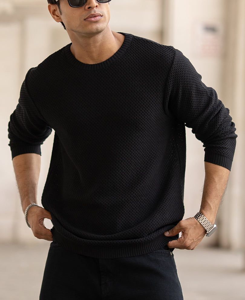 Classic Black Structured Full Sleeves T-Shirt