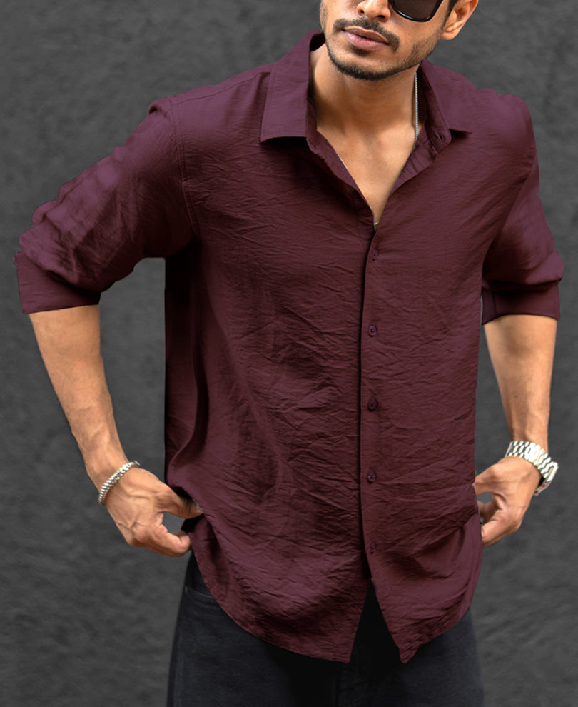 Wine Plain Regular Fit Full Sleeves Shirt