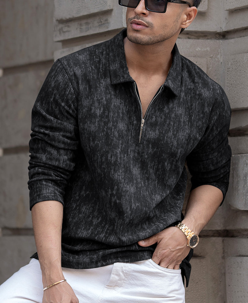 Black Structured Full Sleeves T-Shirt