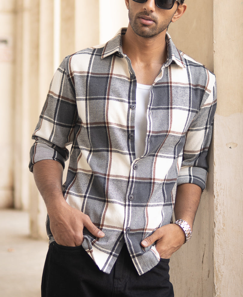 Dark Grey Flannel Checks Shirt